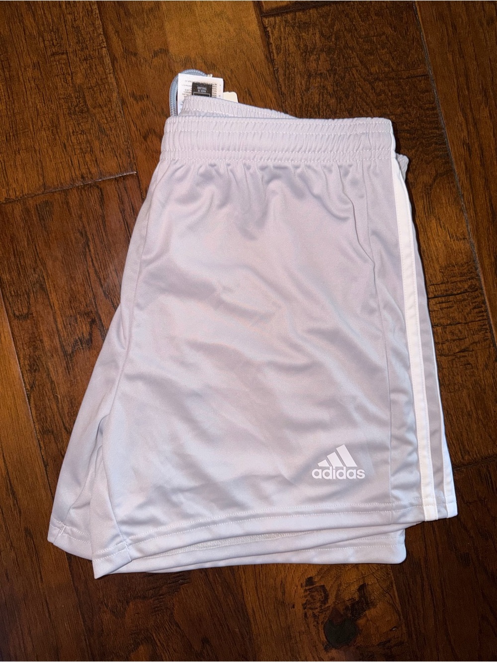 adidas Women's Light Gray Athletic Shorts with White Stripes